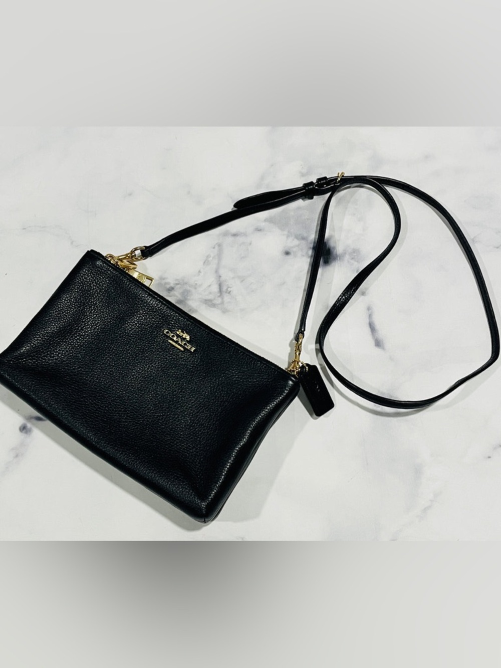 COACH Black Pebbled Leather Crossbody with Gold Logo